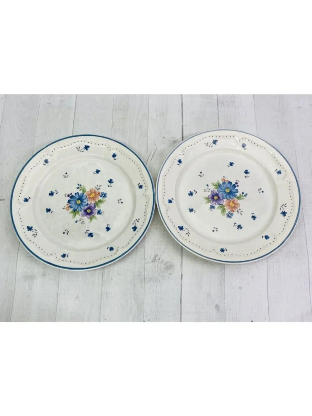 80s JMP Marketing PROVINCIAL BOUQUET Center Flowers Stoneware Dinner Plate Set 4